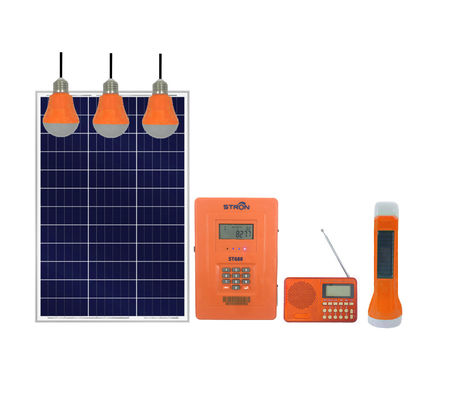 Sistema solar de pago por uso de 30W 76.8Wh con lámparas LED de 3W